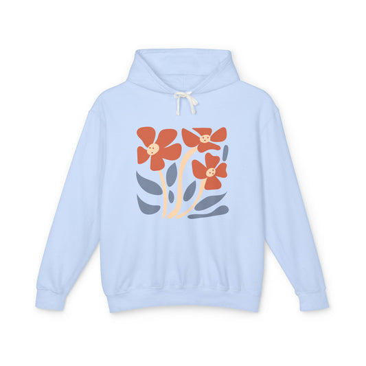 Minimal Orange & Blue Flower Graphic Lightweight Women's Hooded Sweatshirt