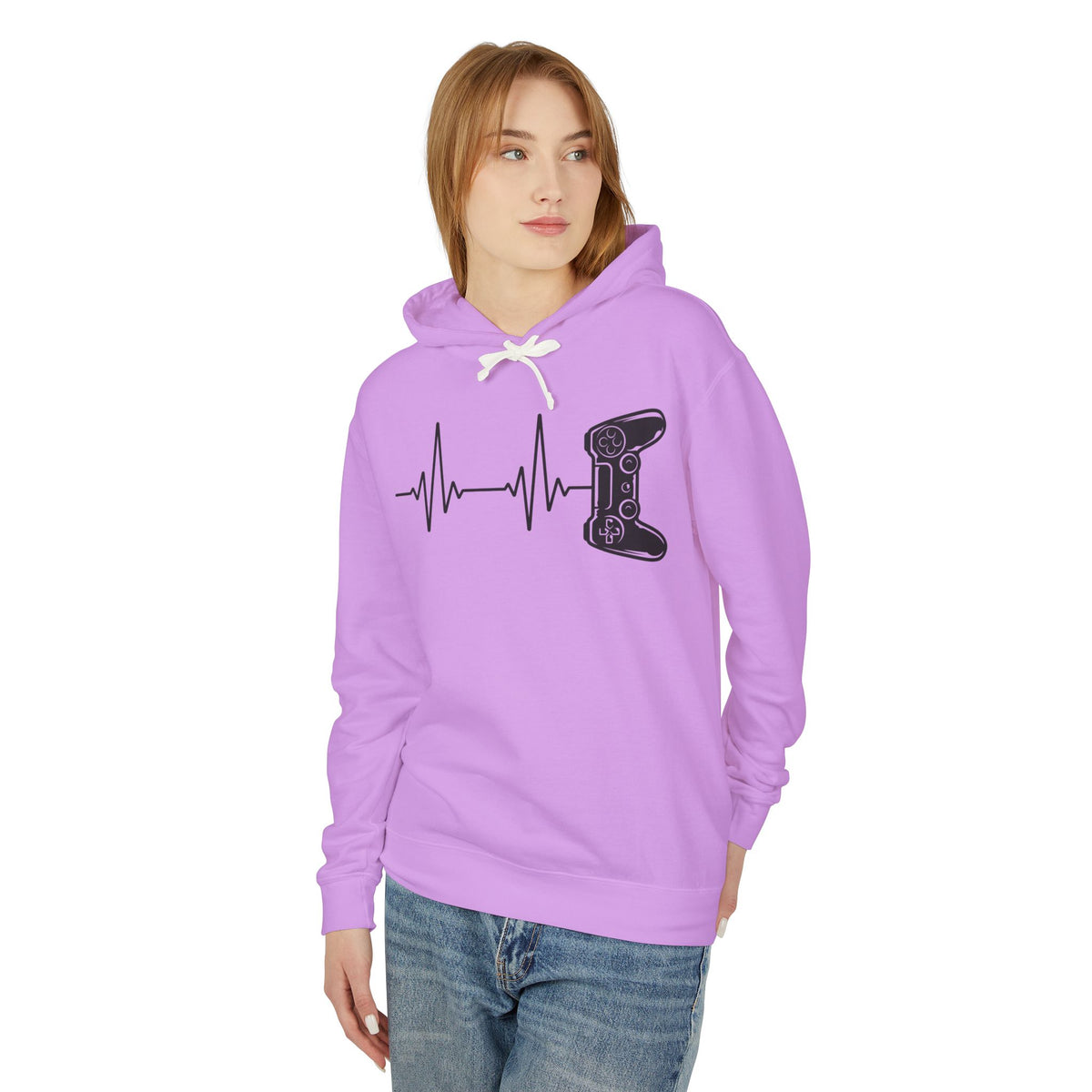 Video Game Controller ECG Lightweight Hooded Sweatshirt