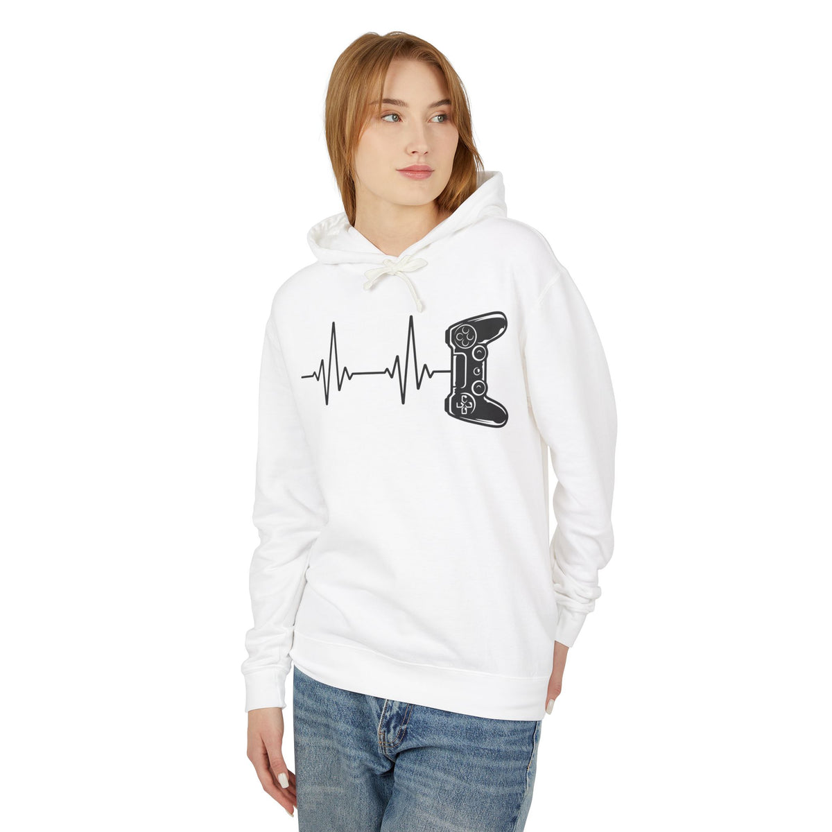 Video Game Controller ECG Lightweight Hooded Sweatshirt