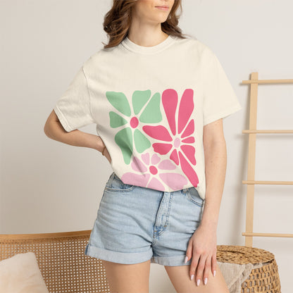 Floral Retro Block Print Garment-Dyed Women's T-Shirt