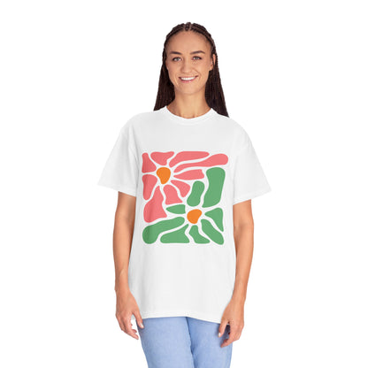 Abstract Pink & Green Flower Garment-Dyed Women's T-Shirt