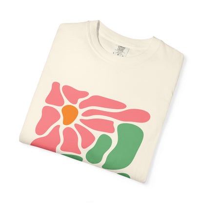Abstract Pink & Green Flower Garment-Dyed Women's T-Shirt