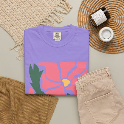 Pink Garden Graphic Garment-Dyed Women's T-Shirt
