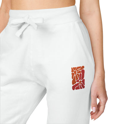 Pink Retro Flower Graphic Embroidered Women's Fleece Sweatpants