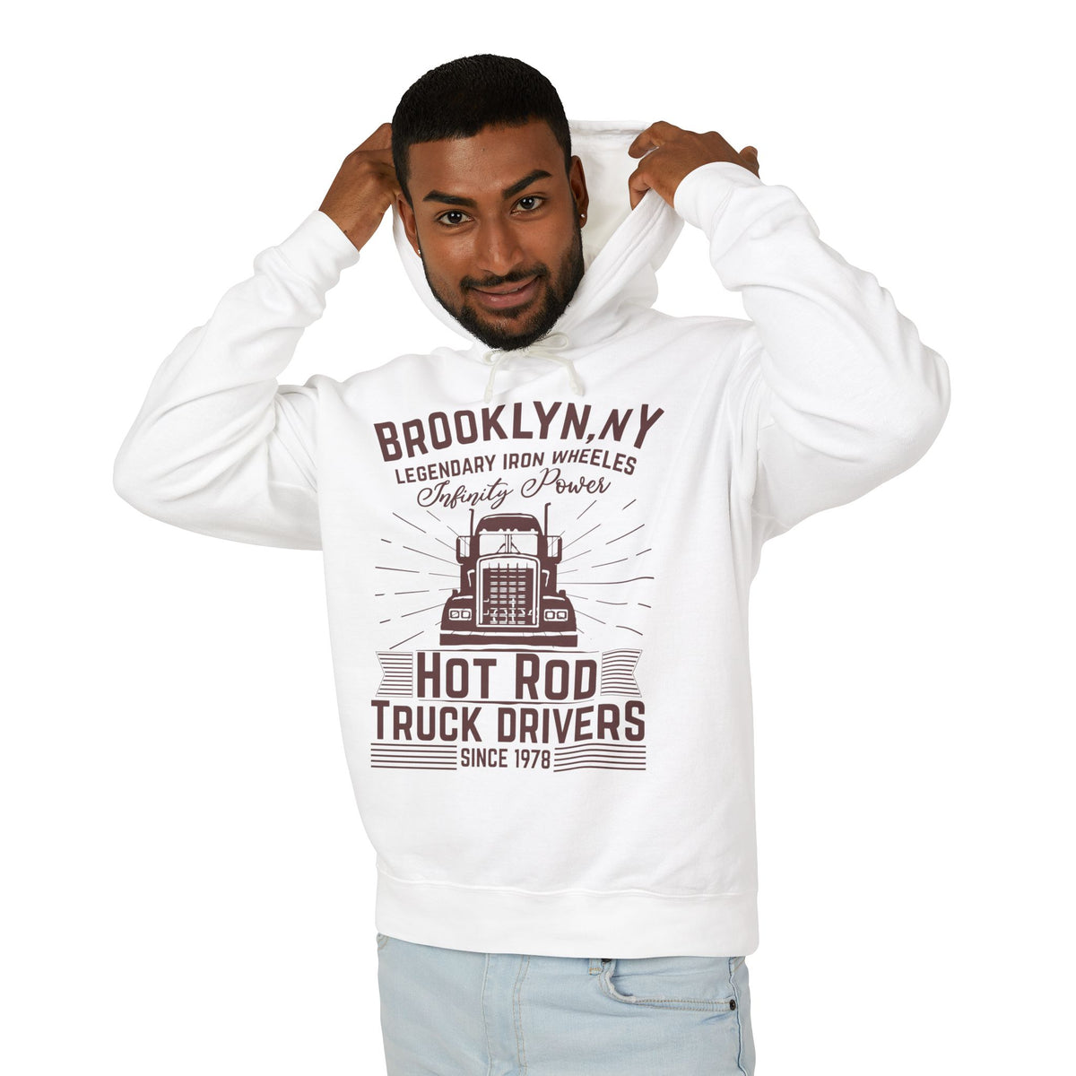 Brooklyn NY Hot Rod Truck Drivers Lightweight Hooded Sweatshirt