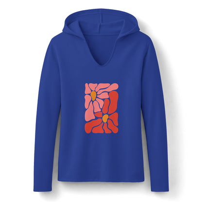 Pink Retro Flower Graphic Long Sleeve Women's Hoodie