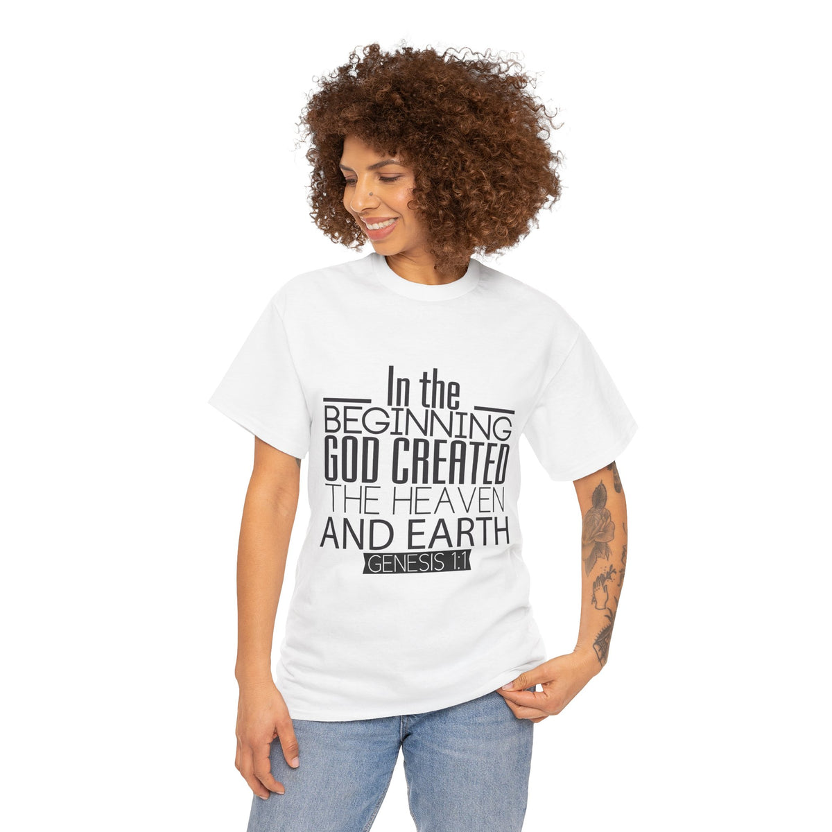 "In the Beginning God Created the Heaven and Earth" Script T-Shirt