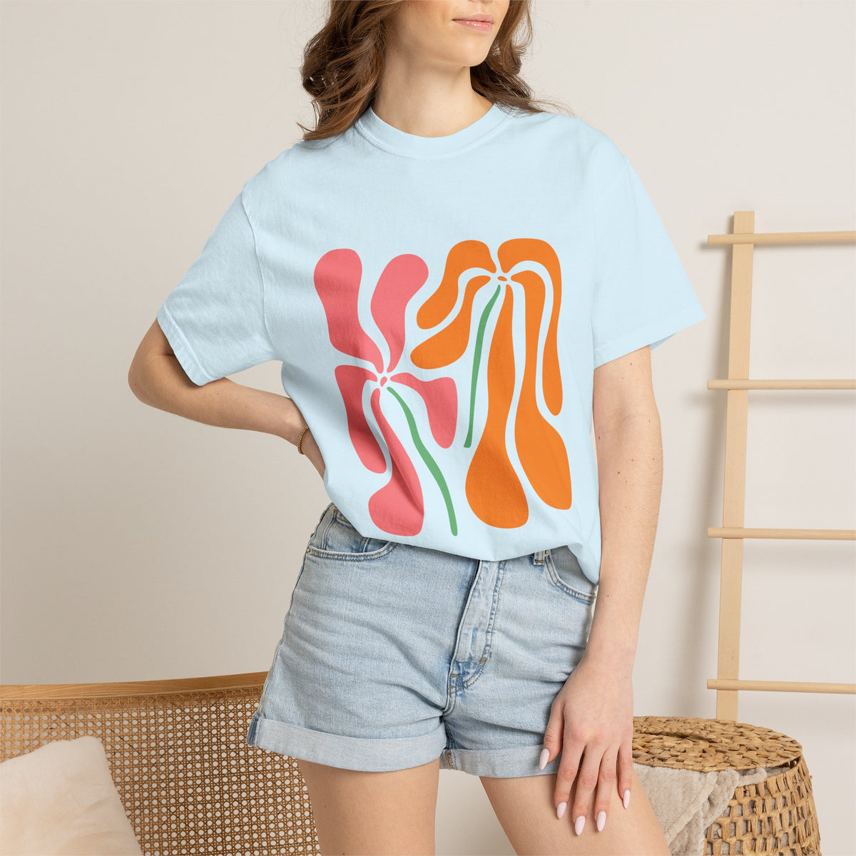 Groovy Pink & Orange Floral Garment-Dyed Women's T-Shirt