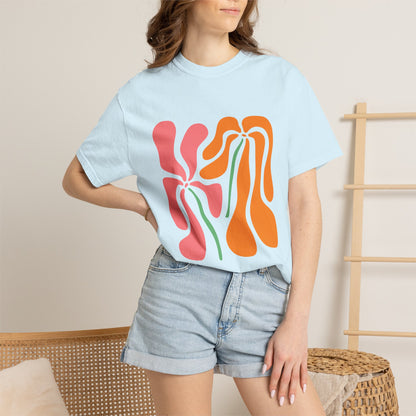 Groovy Pink & Orange Floral Garment-Dyed Women's T-Shirt