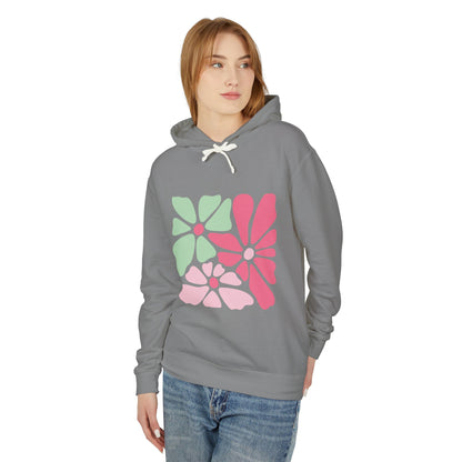 Floral Retro Block Print Lightweight Women's Hooded Sweatshirt