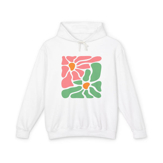 Abstract Pink & Green Flower Lightweight Women's Hooded Sweatshirt
