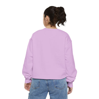 Pink Retro Flower Graphic Garment-Dyed Women's Hooded Sweatshirt