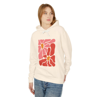 Pink Retro Flower Graphic Lightweight Women's Hooded Sweatshirt