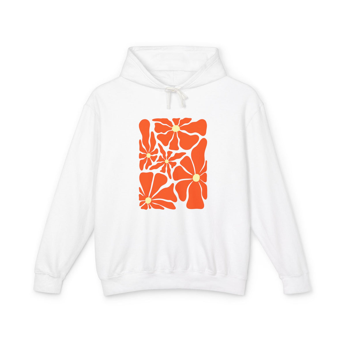 Orange Floral Pattern Lightweight Women's Hooded Sweatshirt