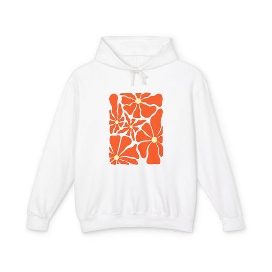 Orange Floral Pattern Lightweight Women's Hooded Sweatshirt