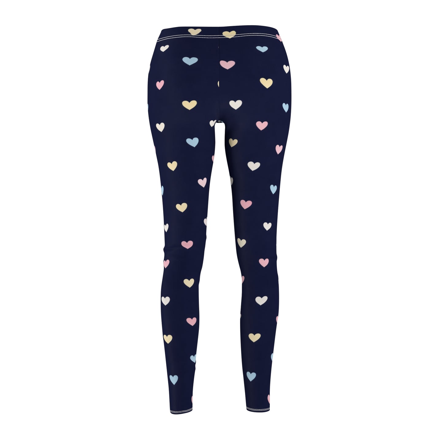 Navy Heart Print Women's Casual Leggings