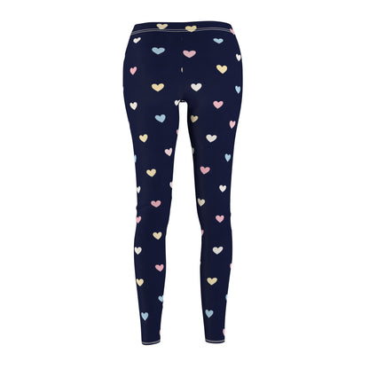 Navy Heart Print Women's Casual Leggings