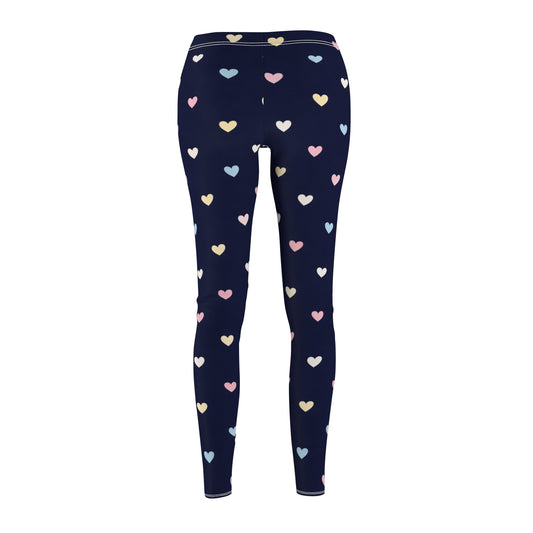 Navy Heart Print Women's Casual Leggings
