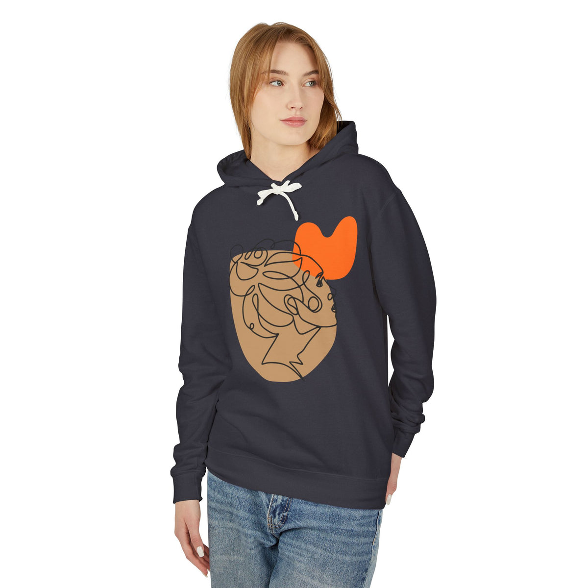 Abstract Heart Line Art Lightweight Women's Hooded Sweatshirt