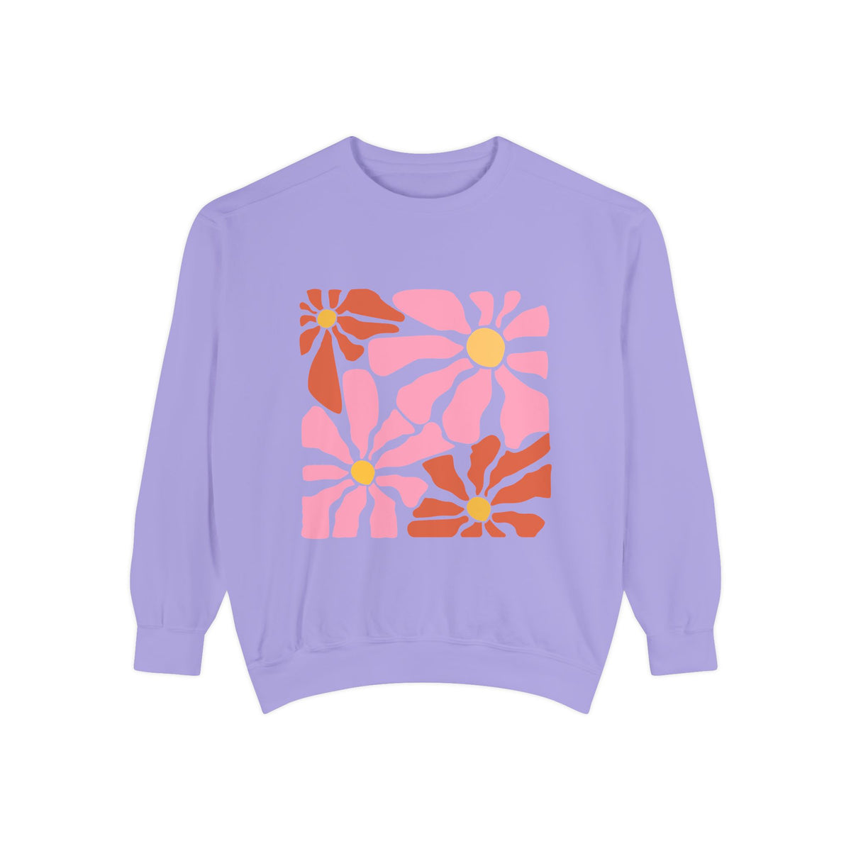Retro Pink Daisy Graphic Garment-Dyed Women's Sweatshirt
