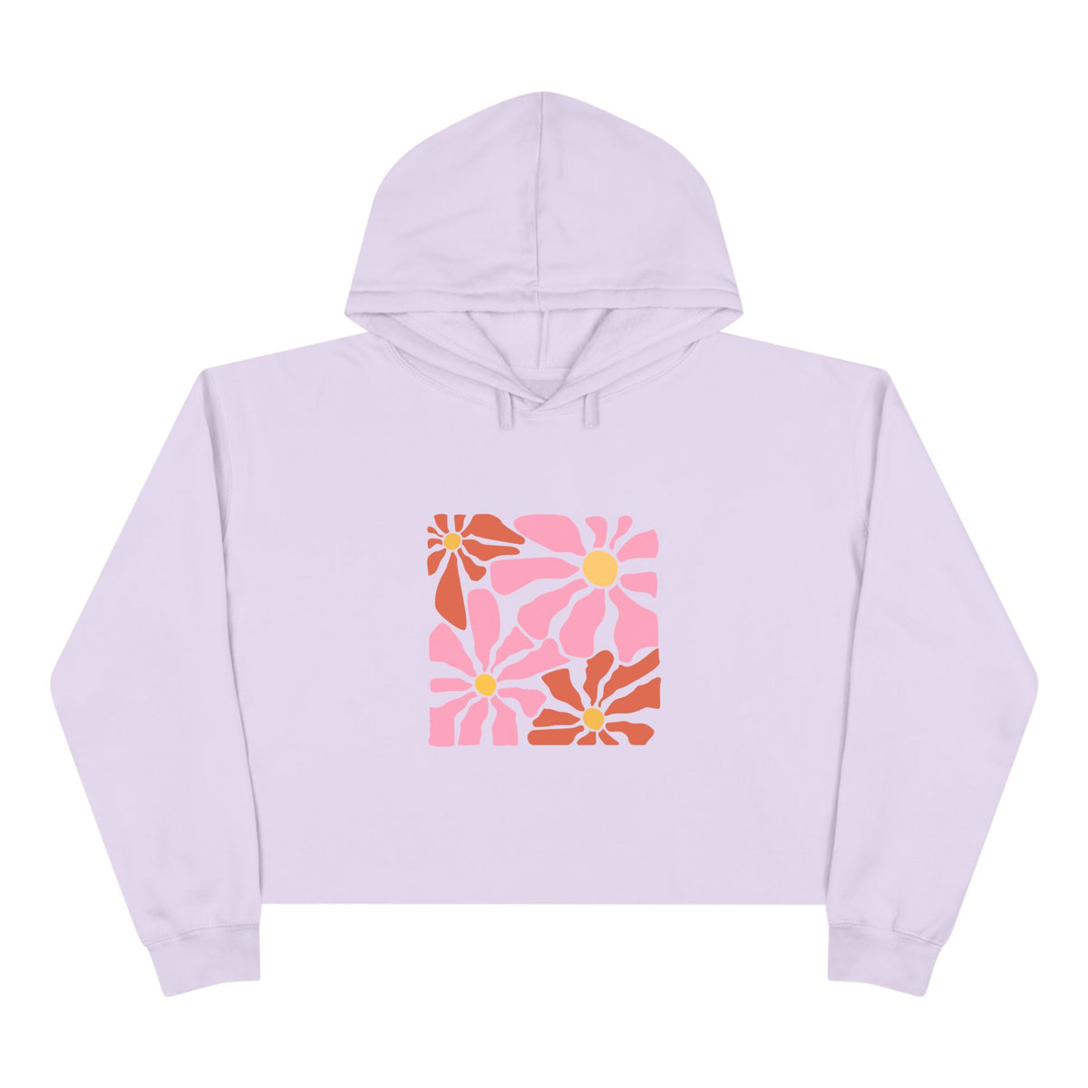 Retro Pink Daisy Graphic Crop Hoodie
