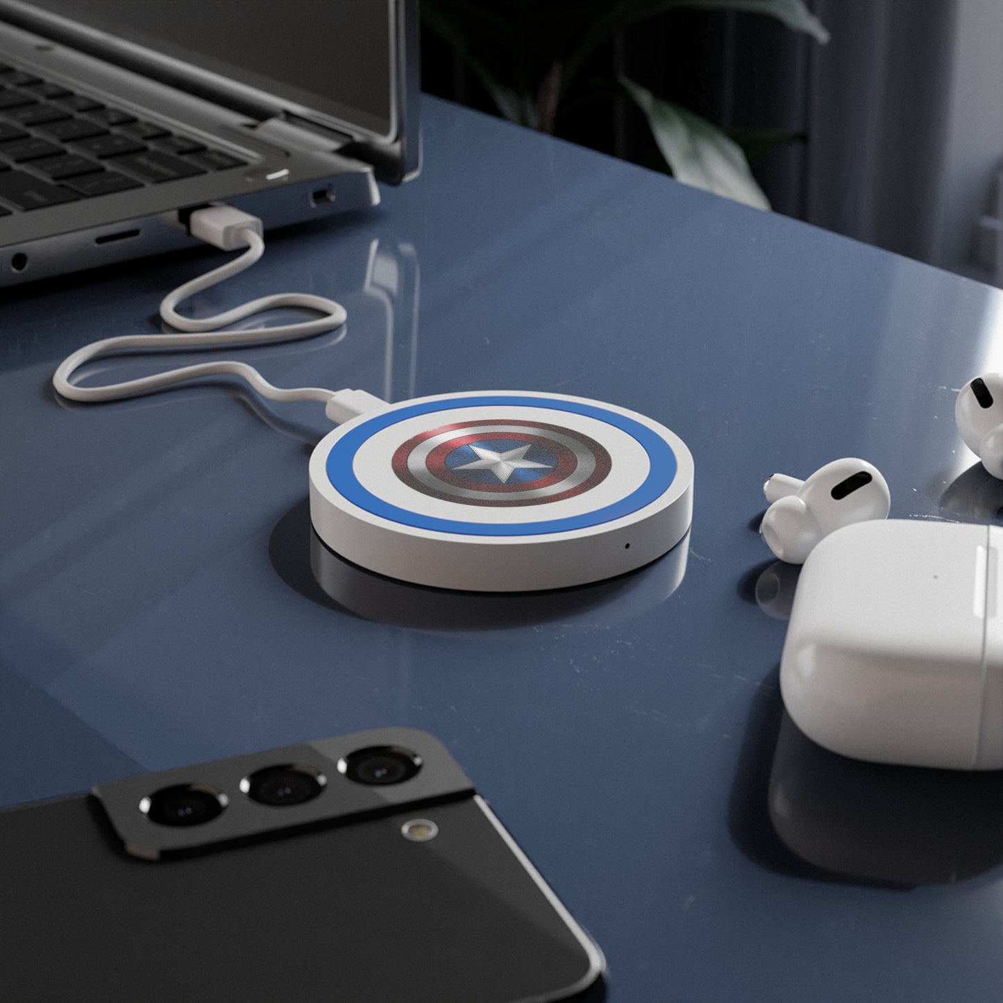 Captain America Star Shield Charger Wireless Charging Pad, White & Blue
