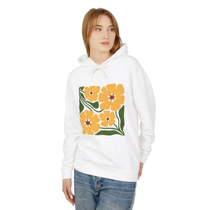 Yellow Blossom Graphic Lightweight Women's Hooded Sweatshirt