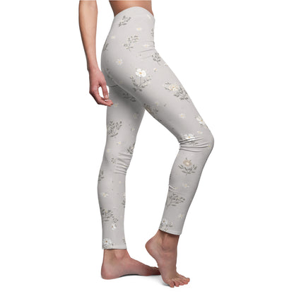Soft Neutral Grey Floral Women's Casual Leggings