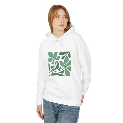 Green Botanical Square Design Lightweight Women's Hooded Sweatshirt