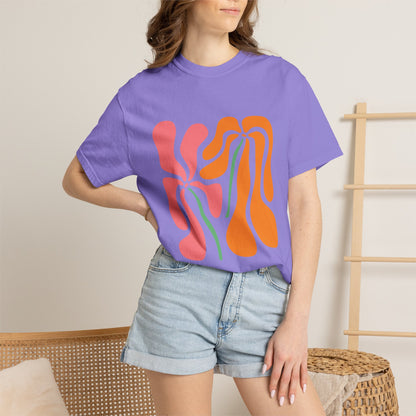 Groovy Pink & Orange Floral Garment-Dyed Women's T-Shirt