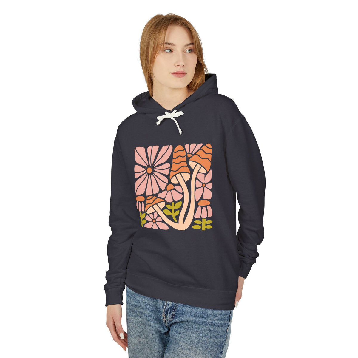Floral Retro Waves Lightweight Women's Hooded Sweatshirt