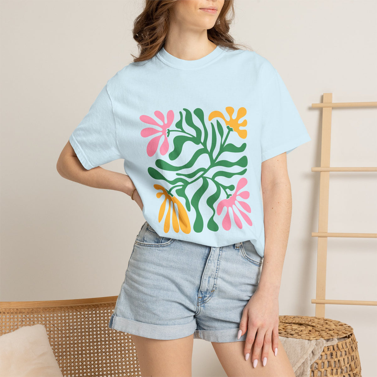 Floral Cutout Abstract Garment-Dyed Women's T-Shirt