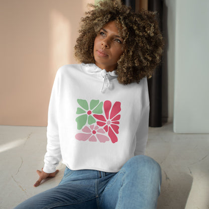 Floral Retro Block Print Crop Hoodie