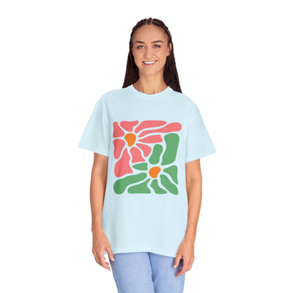 Abstract Pink & Green Flower Garment-Dyed Women's T-Shirt