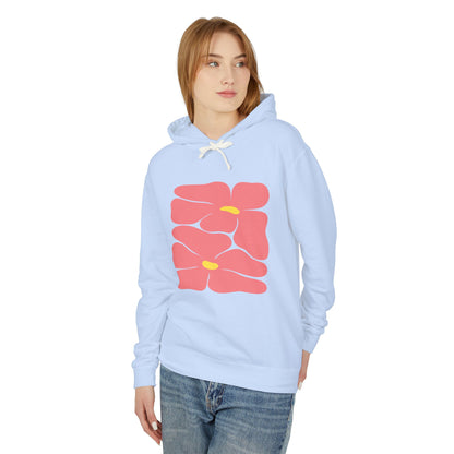 Pink Retro Flowers Graphic Lightweight Women's Hooded Sweatshirt