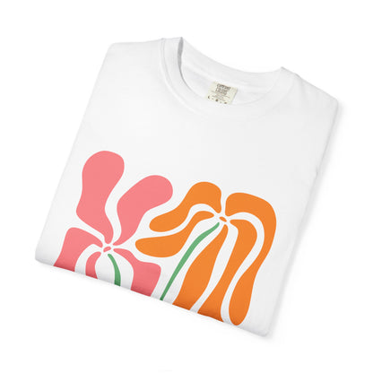 Groovy Pink & Orange Floral Garment-Dyed Women's T-Shirt