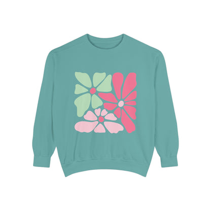 Floral Retro Block Print Garment-Dyed Women's Sweatshirt