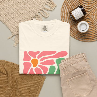 Abstract Pink & Green Flower Garment-Dyed Women's T-Shirt