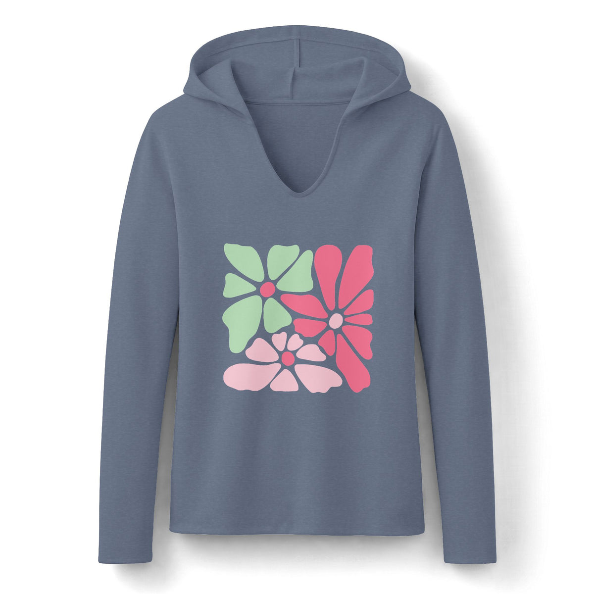 Floral Retro Block Print Long Sleeve Women's Hoodie