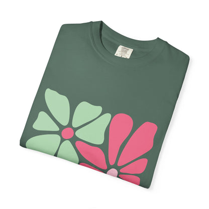 Floral Retro Block Print Garment-Dyed Women's T-Shirt