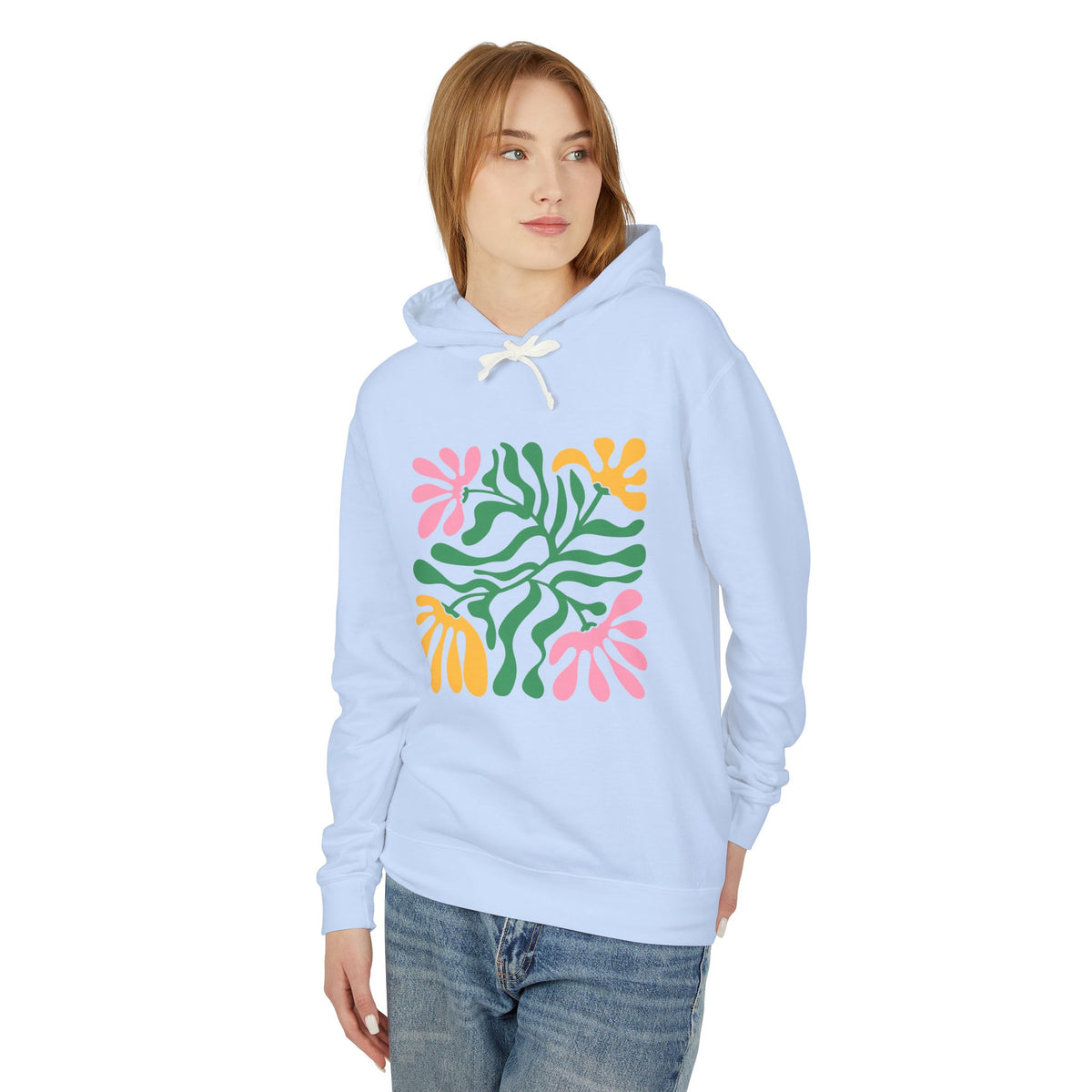 Floral Cutout Abstract Lightweight Women's Hooded Sweatshirt