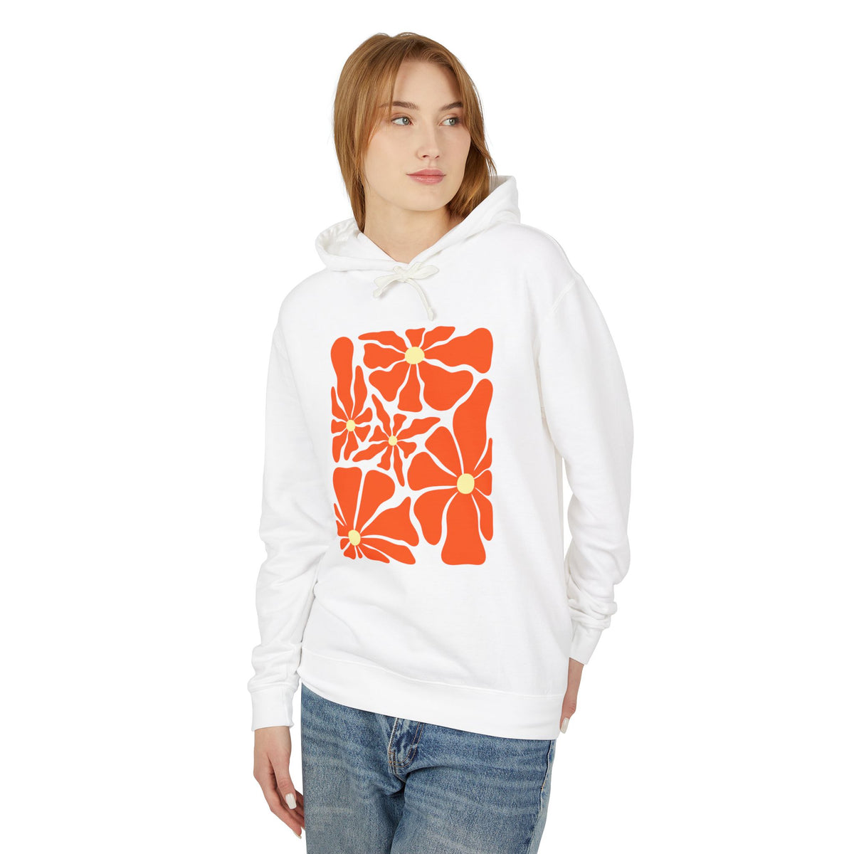 Retro Orange Floral Lightweight Women's Hooded Sweatshirt