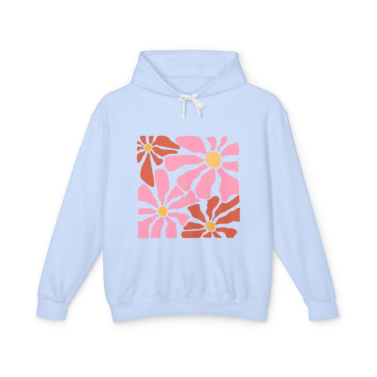 Retro Pink Daisy Graphic Lightweight Women's Hooded Sweatshirt