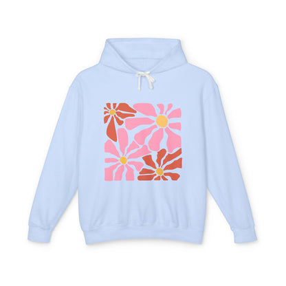 Retro Pink Daisy Graphic Lightweight Women's Hooded Sweatshirt