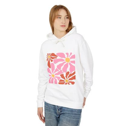 Retro Pink Daisy Graphic Lightweight Women's Hooded Sweatshirt