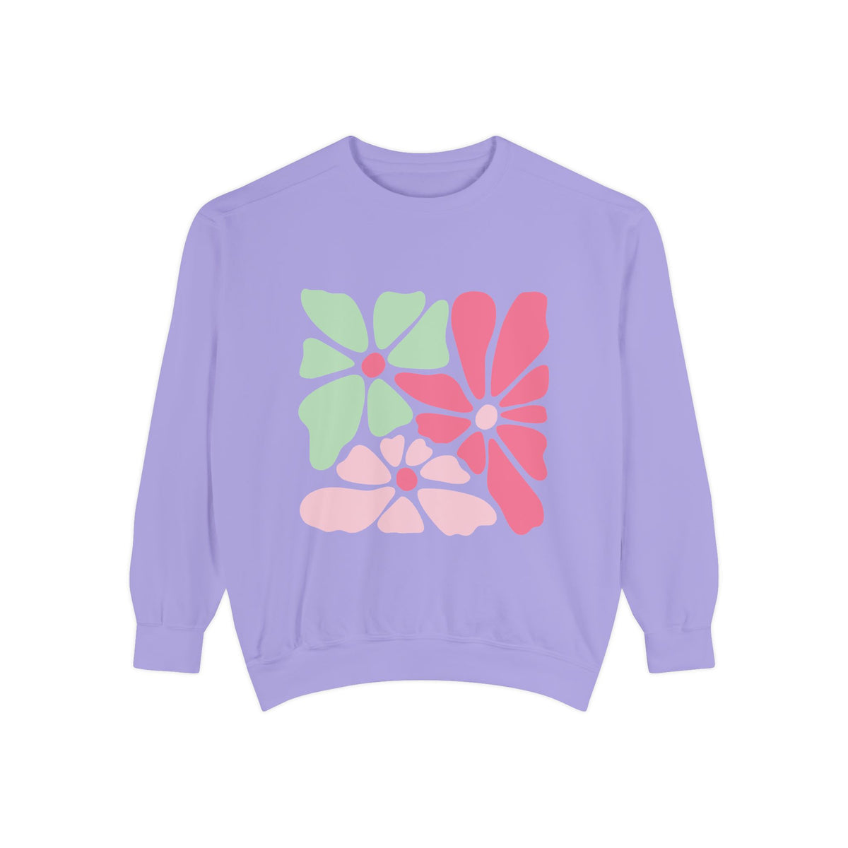 Floral Retro Block Print Garment-Dyed Women's Sweatshirt