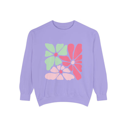 Floral Retro Block Print Garment-Dyed Women's Sweatshirt