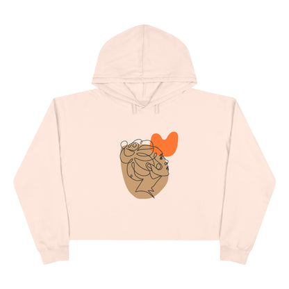 Abstract Heart Line Art Crop Hoodie