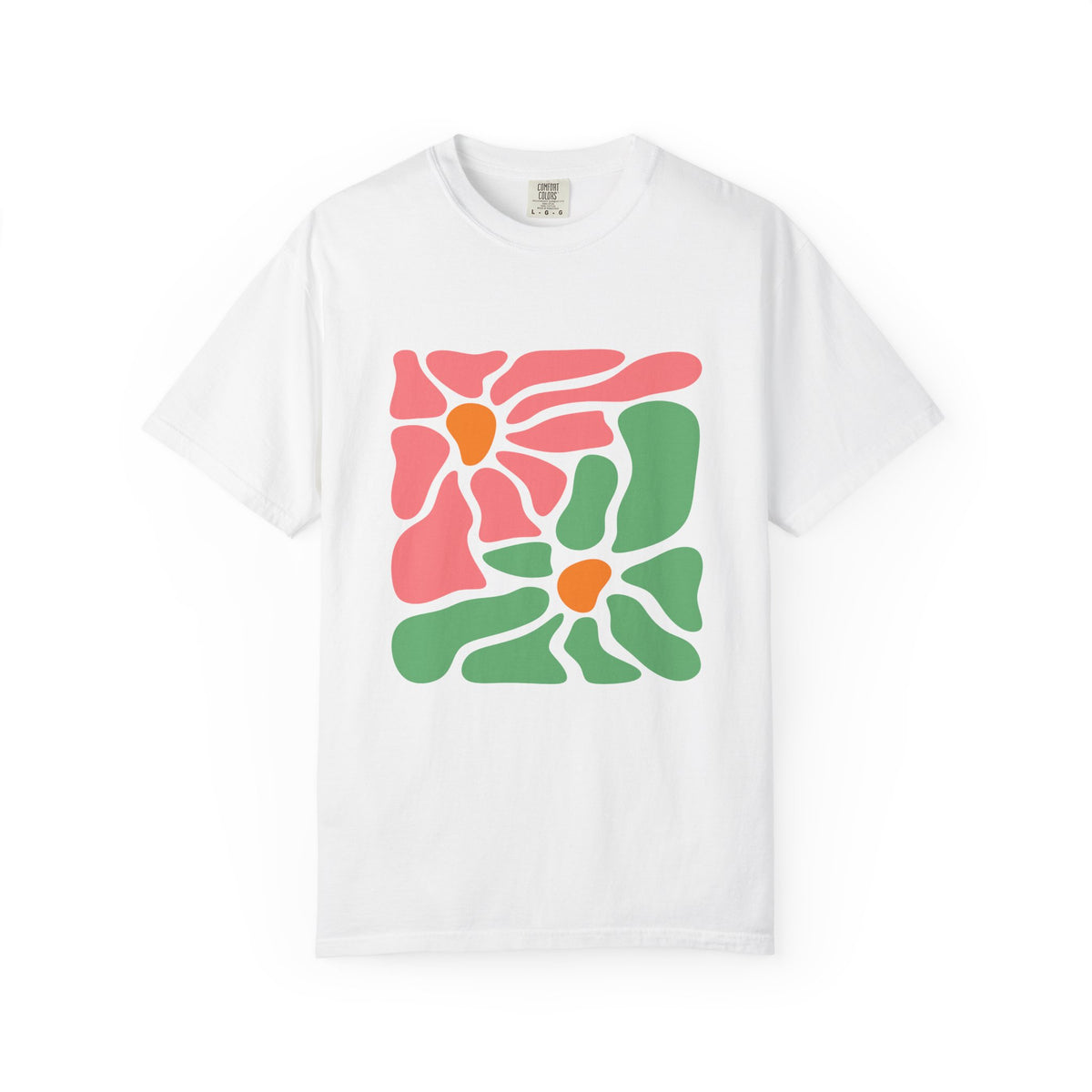 Abstract Pink & Green Flower Garment-Dyed Women's T-Shirt