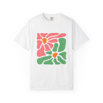Abstract Pink & Green Flower Garment-Dyed Women's T-Shirt